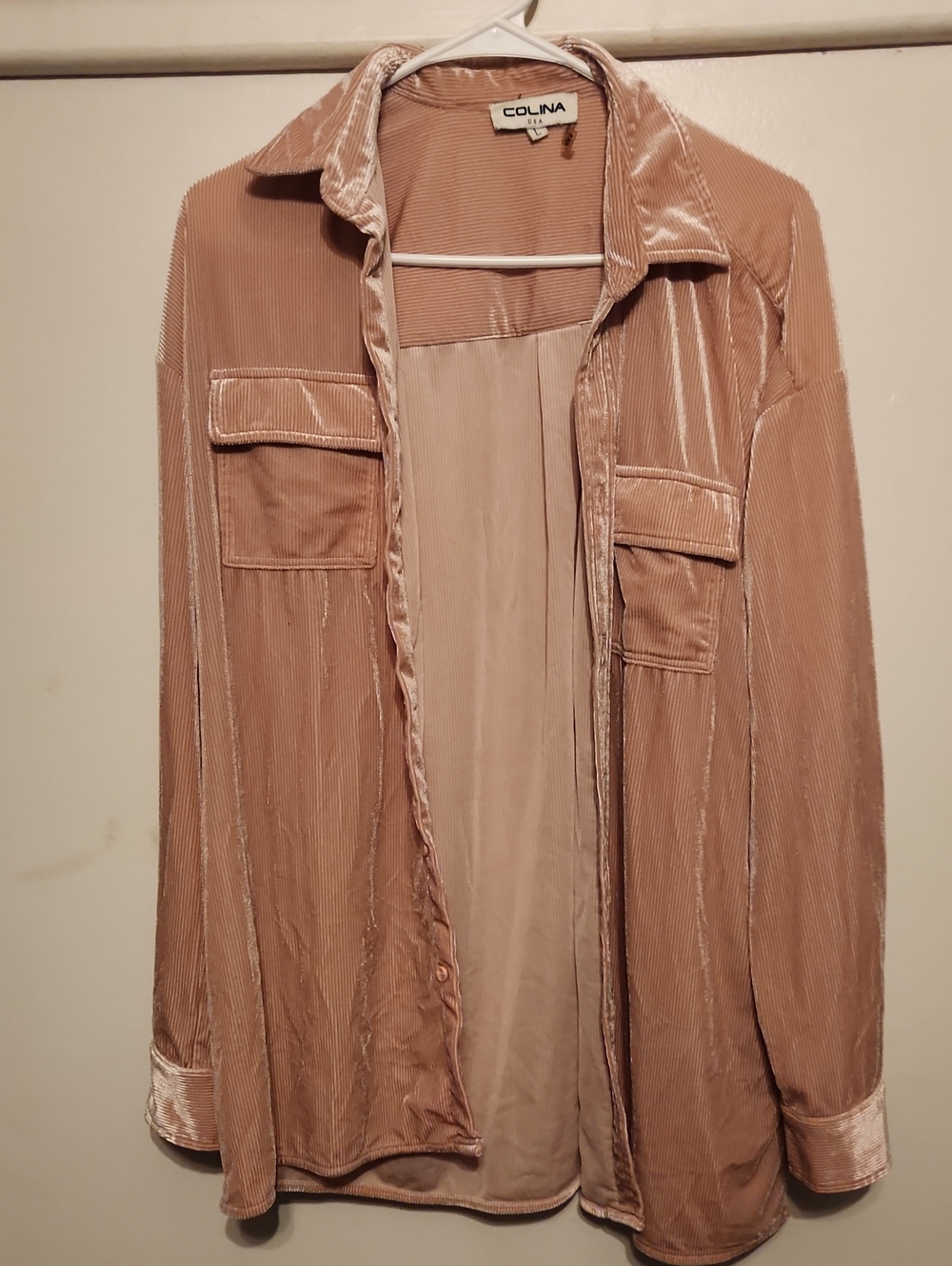 Lina Blush Velvet-Look Utility Jacket